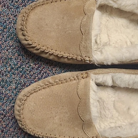UGG Ansley Tan Suede Wool Moccasin Slippers - Picture 3 of 11